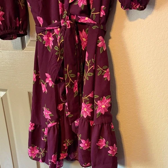 Draper James Plus Size Plum Floral Wrap Dress with Ruffles - Picture 8 of 12